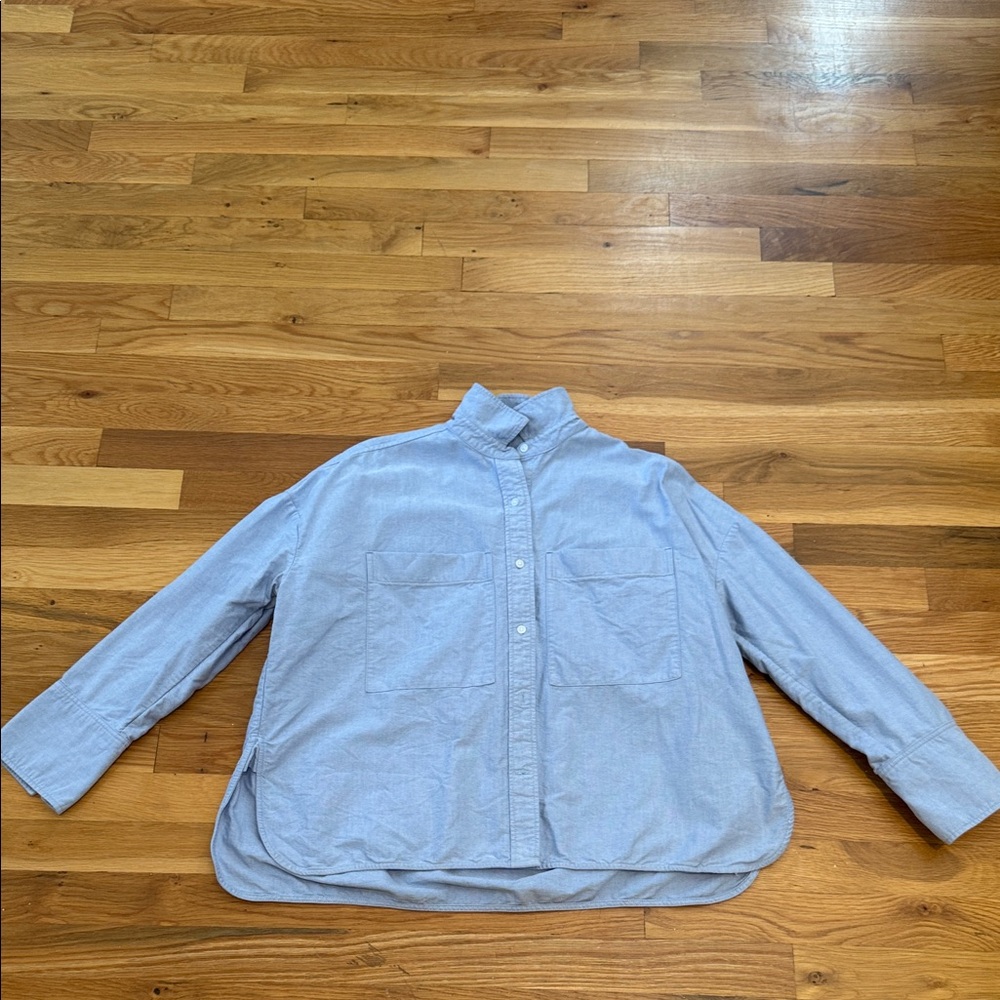 Everlane Boxy Crop Blue Button-Up Shirt